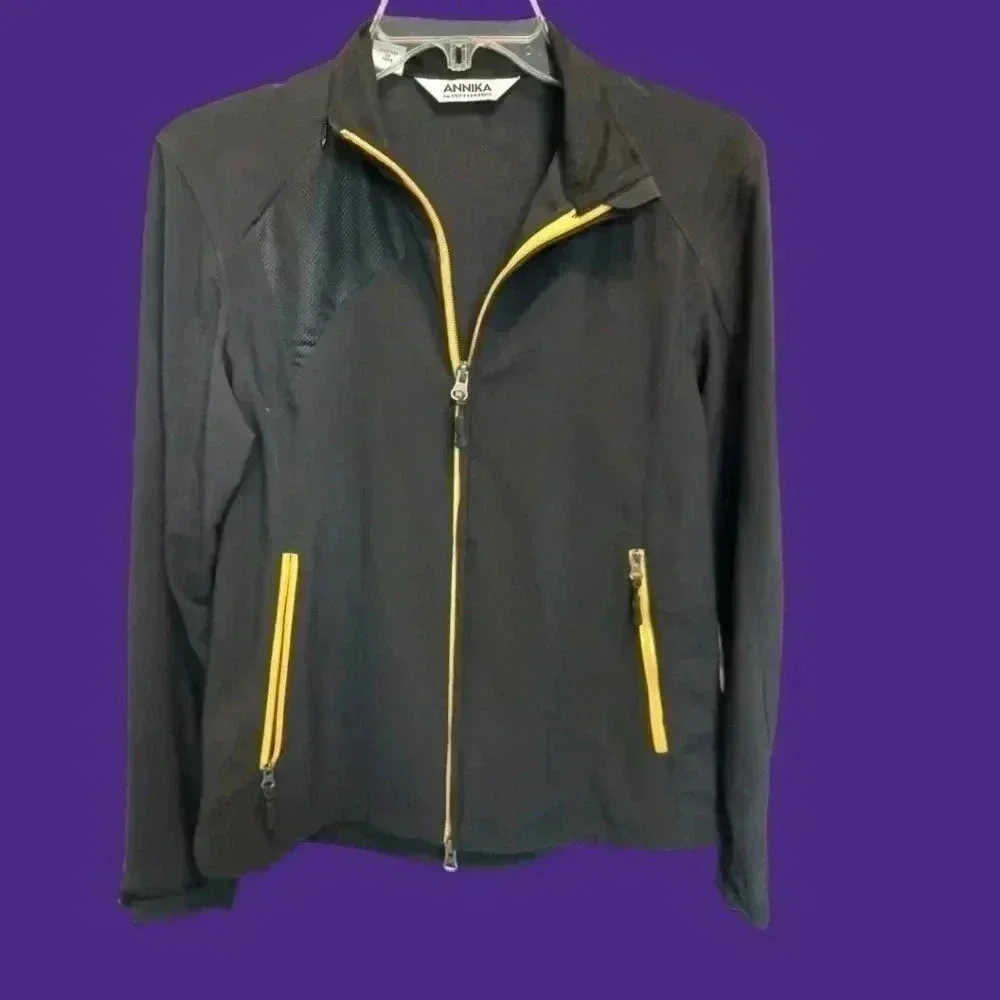 Annika cutter & Buck  lightweight full zip blk/ yellow size S